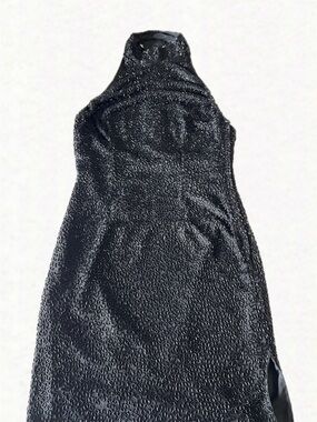 Laurence Kazar Black One-Shoulder Textured Evening Dress